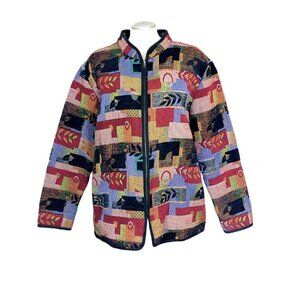 Vintage Womens Tapestry Jacket Plus Size 24W Mixed Print Embroidered Patchwork